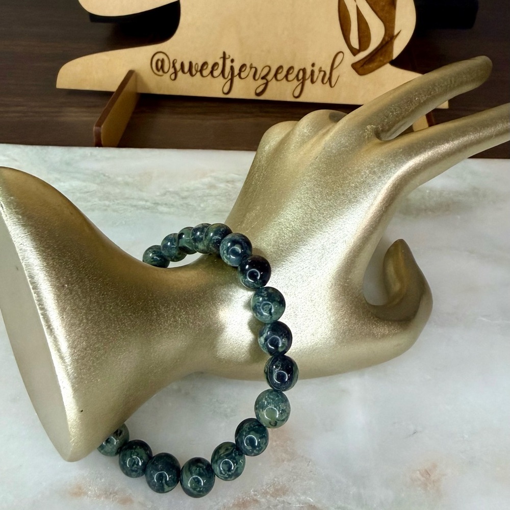 Green Kambaba Jasper Nebula Stone Stretch Bracelet 8mm